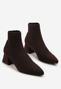 Born2be - Brązowe Botki na Stożkowym Obcasie z Elastyczną Cholewką Tulasea. Kolor: brązowy. Materiał: jeans. Szerokość cholewki: normalna. Obcas: na obcasie. Wysokość obcasa: średni #5