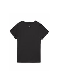 Puma - Damska koszulka do biegania z grafiką i napisem PUMA Black Q2. Kolor: czarny. Wzór: napisy