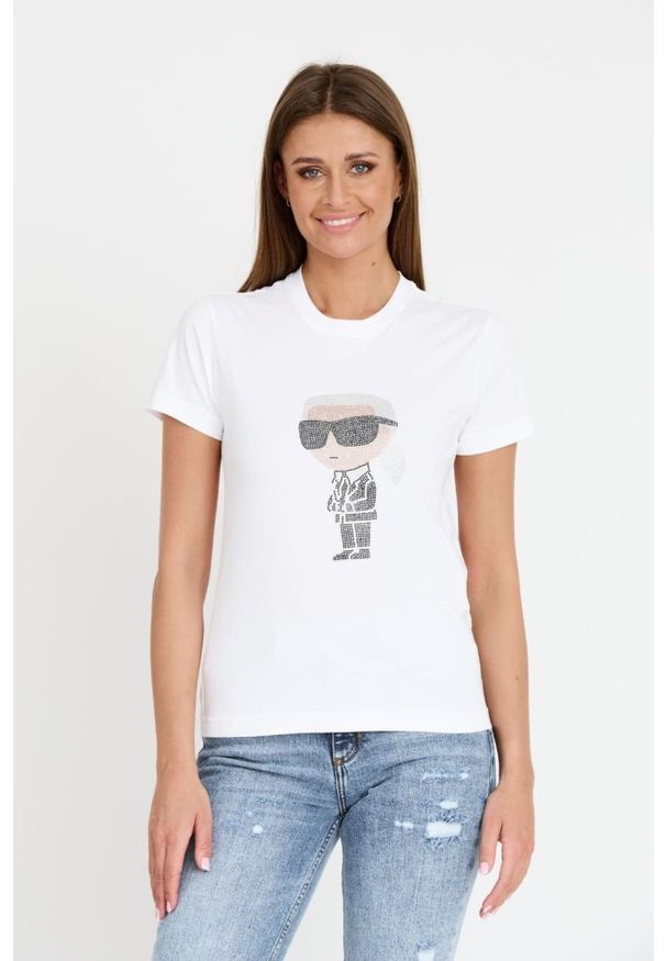 Karl Lagerfeld - KARL LAGERFELD Biały damski t-shirt Ikonik 2.0, Rozmiar S. Kolor: biały
