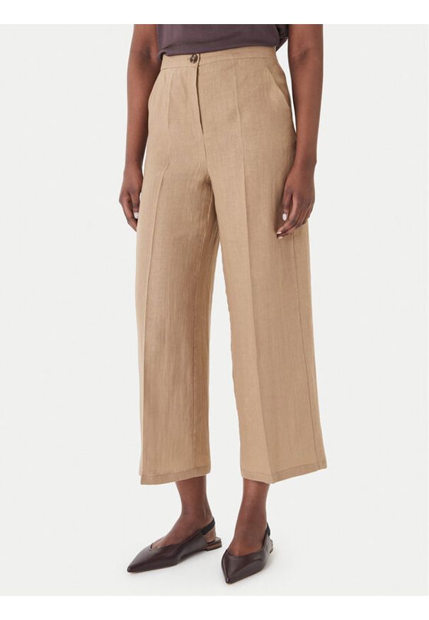 Marella Spodnie materiałowe Clava 2615131182 Beżowy Regular Fit. Kolor: beżowy. Materiał: len