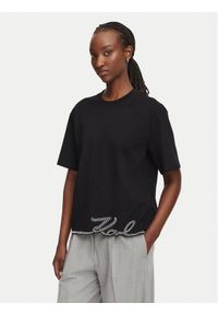 Karl Lagerfeld - KARL LAGERFELD T-Shirt B3W17065 Czarny Regular Fit. Typ kołnierza: dekolt w karo. Kolor: czarny. Materiał: bawełna #1