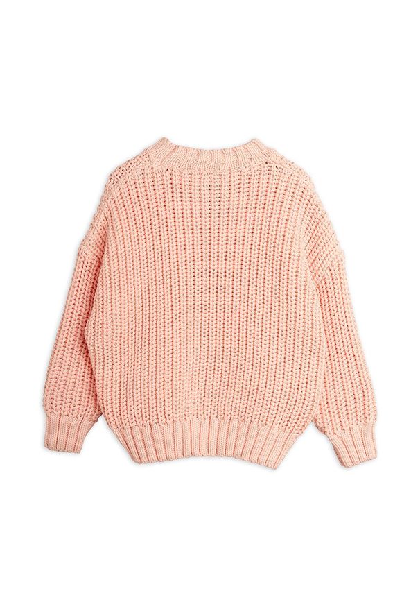 Mini Rodini sweter bawełniany dziecięcy kolor różowy. Kolor: różowy. Materiał: bawełna. Wzór: aplikacja