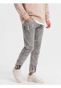 Ombre Clothing - Spodnie męskie marmurkowe JOGGERY z przetarciami - szare V3 - Rozmiar: XL. Kolor: szary. Materiał: guma, elastan, bawełna