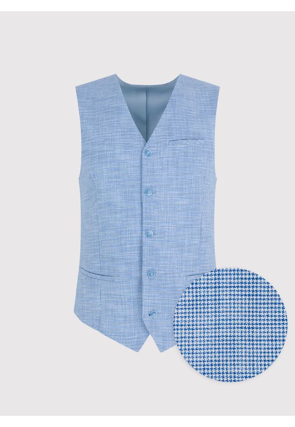 Pako Lorente - PAKO LORENTE – Jednorzędowa kamizelka męska w drobną kratę. Materiał: poliester, elastan, bawełna