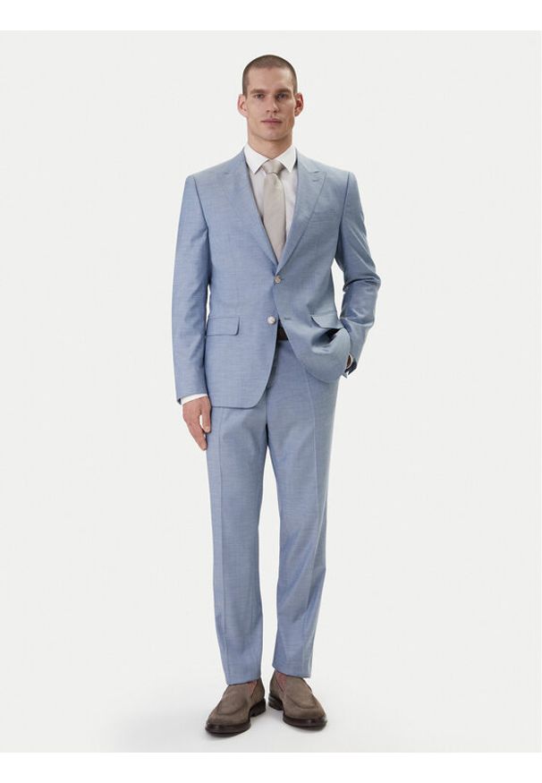 BOSS Garnitur Huge 50557273 Błękitny Slim Fit. Kolor: niebieski. Materiał: wiskoza