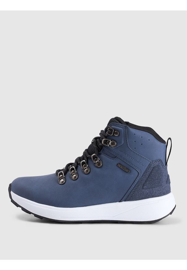 4f - 4F Buty zimowe ELEMENT z membraną chłopięce - granatowe 36. Okazja: na co dzień. Wysokość cholewki: przed kolano. Kolor: niebieski. Materiał: guma, nubuk. Szerokość cholewki: normalna. Sezon: zima. Styl: casual