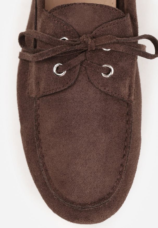 Renee - Ciemnobrązowe Mokasyny VICES z Wkładką ze Skóry Naturalnej ze Sznurowaniem Nairis. Nosek buta: okrągły. Zapięcie: sznurówki. Kolor: brązowy. Materiał: skóra. Obcas: na obcasie. Wysokość obcasa: niski