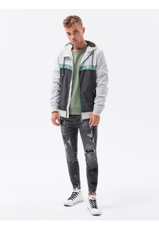 Beżowa kurtka Ombre Clothing z kapturem, na wiosnę