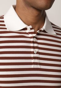 Born2be - Brązowa Bawełniana Koszulka Polo w Paski w Stylu Casual Elunilla. Okazja: na co dzień. Typ kołnierza: polo. Kolor: brązowy. Materiał: bawełna. Wzór: paski. Styl: casual #6
