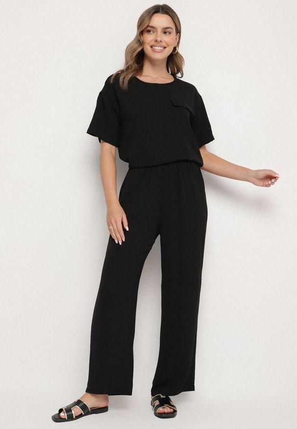 Born2be - Czarny Komplet w Rustykalnym Stylu Oversize Bluzka i Spodnie Emitria. Kolor: czarny