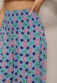 Renee - Niebieskie Szerokie Spodnie Culottes z Bawełnianej Tkaniny w Mozaikowy Wzór Miratte. Stan: podwyższony. Kolor: niebieski. Materiał: bawełna, tkanina. Wzór: aplikacja. Styl: elegancki #3