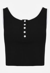 Born2be - Czarny Bawełniany Top w Prążki z Guzikami przy Dekolcie Bervise. Okazja: na co dzień. Kolor: czarny. Materiał: bawełna. Wzór: prążki. Styl: casual #3