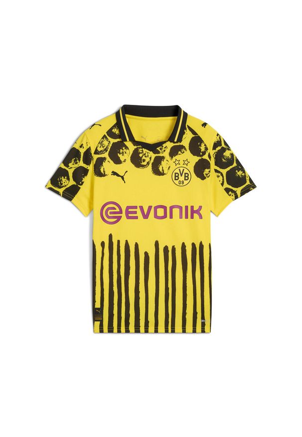 Puma - Młodzieżowa koszulka KIDSUPER × BORUSSIA DORTMUND PUMA. Kolor: żółty, wielokolorowy, czarny. Wzór: geometria, kolorowy