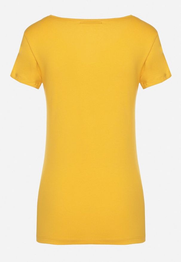 Born2be - Żółty T-shirt z Bawełny z Guzikami Liseriana. Okazja: na co dzień. Kolor: żółty. Materiał: bawełna. Styl: klasyczny, casual