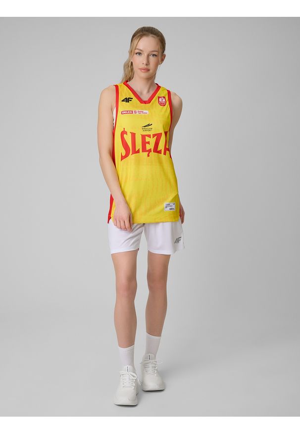 4f - 4F Koszulka meczowa replika domowa z sezonu 2025/26 damska 4F x Ślęza Wrocław - żółta XXL. Kolor: żółty. Materiał: materiał. Wzór: nadruk. Sport: fitness