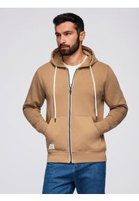 Ombre Clothing - Bluza męska dresowa BASIC rozpinana z kapturem - brązowa V2 - Rozmiar: XL. Okazja: na co dzień. Typ kołnierza: kaptur. Kolor: brązowy. Materiał: dresówka. Wzór: jednolity, gładki, aplikacja. Styl: casual, klasyczny