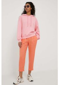United Colors of Benetton bluza bawełniana damska kolor różowy z kapturem gładka. Typ kołnierza: kaptur. Kolor: różowy. Materiał: bawełna. Wzór: gładki #3