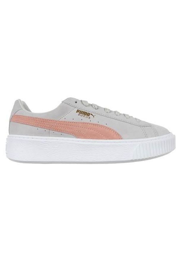 Buty do chodzenia damskie Puma Suede Platform SD. Zapięcie: sznurówki. Kolor: szary. Materiał: materiał, skóra, syntetyk. Szerokość cholewki: normalna. Obcas: na platformie. Model: Puma Suede. Sport: turystyka piesza