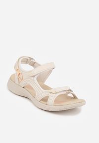 Born2be - Jasnobeżowe Sportowe Sandały na Rzep z Wkładką ze Skóry Naturalnej Arrilan. Okazja: na co dzień, na spacer. Zapięcie: rzepy. Kolor: beżowy. Materiał: skóra. Sezon: lato. Styl: sportowy #8
