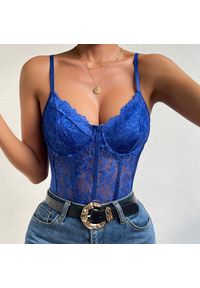Intica - Body koronkowe dopasowane na specjalne okazje Niculeta. Kolor: niebieski. Materiał: koronka. Wzór: koronka #1