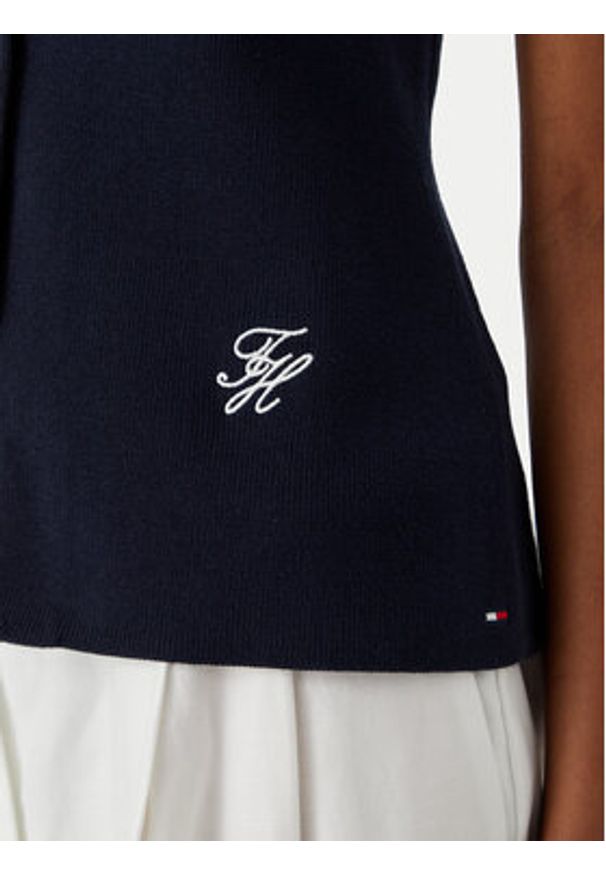 TOMMY HILFIGER - Tommy Hilfiger Top WW0WW49707 Granatowy Slim Fit. Kolor: niebieski. Materiał: bawełna