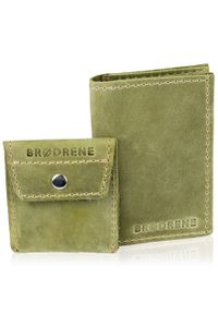 Skórzany zestaw portfel i bilonówka BRODRENE SW03 + CW02 zielony. Kolor: oliwkowy. Materiał: skóra #1