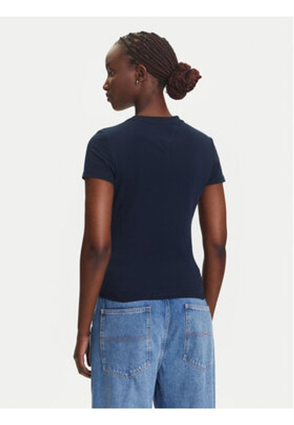 Tommy Jeans T-Shirt Linear DW0DW21422 Granatowy Slim Fit. Kolor: niebieski. Materiał: bawełna
