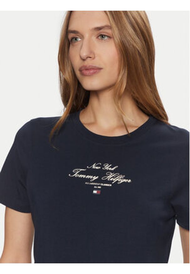 TOMMY HILFIGER - Tommy Hilfiger T-Shirt WW0WW43895 Granatowy Regular Fit. Kolor: niebieski. Materiał: bawełna