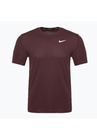 Koszulka do biegania męska Nike Miler Dri-Fit UV. Kolor: brązowy, wielokolorowy, czerwony. Technologia: Dri-Fit (Nike)