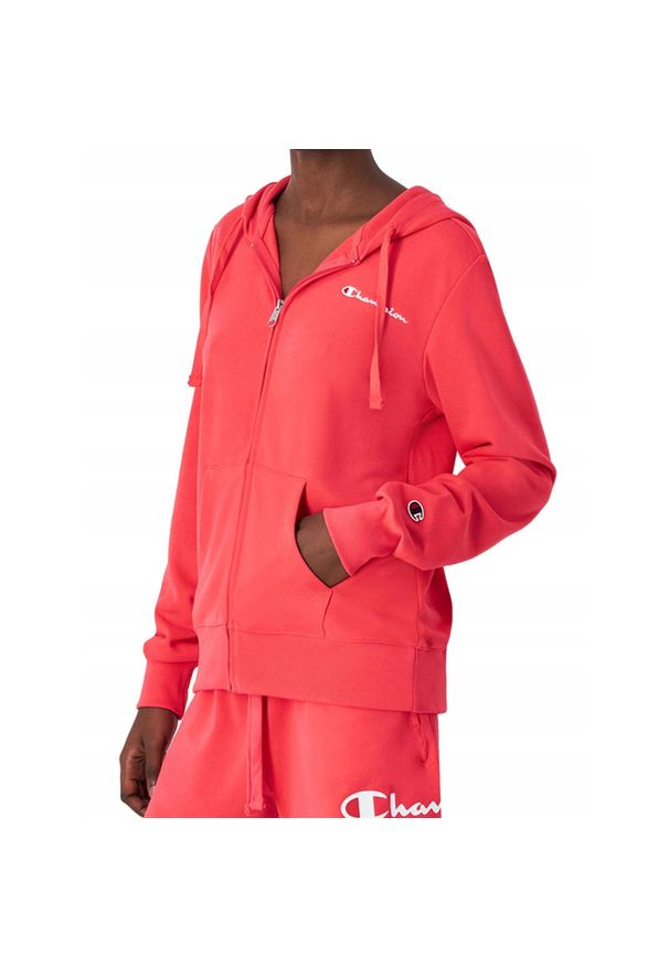 Champion - Bluza dresowa damska CHAMPION z kapturem bawełniana. Typ kołnierza: kaptur. Kolor: różowy. Materiał: dresówka, bawełna