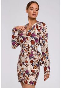 Sukienki.shop - Elegancka sukienka z drapowaniem dekoltem V i nadrukiem. Wzór: nadruk. Styl: elegancki #4