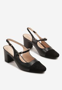 Renee - Czarne Sandały na Słupku Slingback Ozdobione Paskiem Divolia. Zapięcie: pasek. Kolor: czarny. Wzór: aplikacja. Obcas: na słupku. Styl: klasyczny, elegancki #2