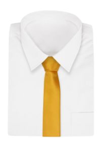 Alties - Żółty Gładki Krawat (Śledź) Męski -ALTIES- 5 cm, Wąski, Złoty. Kolor: złoty, wielokolorowy, żółty. Materiał: tkanina. Wzór: gładki. Styl: elegancki, wizytowy