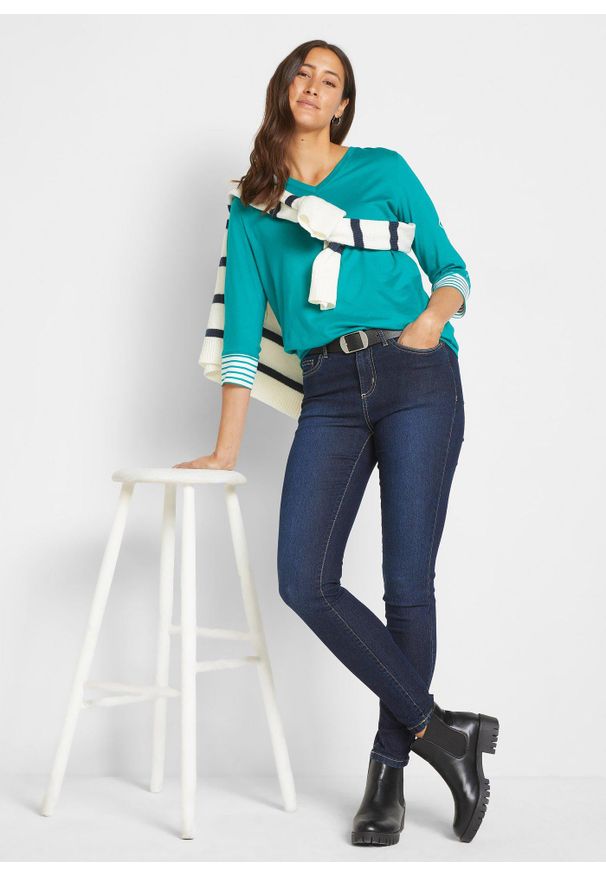 bonprix - Dżinsy o kroju skinny, mid waist, ze stretchem. Stan: podwyższony. Kolor: niebieski