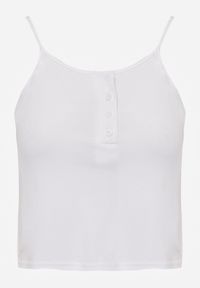 Born2be - Biały Top na Ramiączkach z Prążkowanej Tkaniny z Bawełny z Guzikami Bermisa. Okazja: na co dzień. Kolor: biały. Materiał: prążkowany, bawełna, tkanina. Długość rękawa: na ramiączkach. Styl: casual, elegancki #7