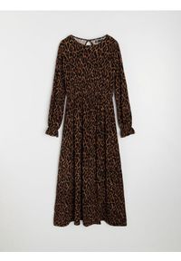Sinsay - Sukienka midi w panterkę - brązowy. Kolor: brązowy. Wzór: motyw zwierzęcy. Długość: midi #1