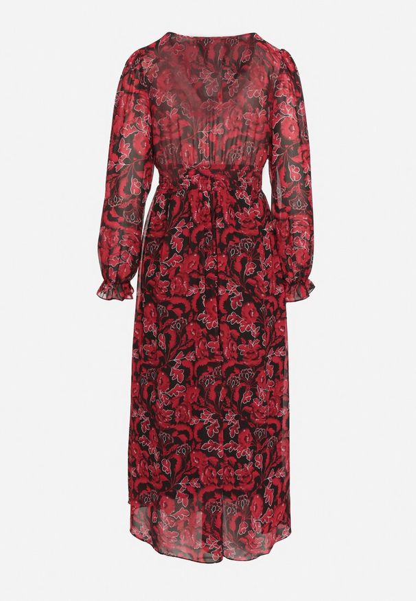 Born2be - Bordowa Maxi Sukienka z Kopertowym Dekoltem w Modny Print Ceconna. Kolor: czerwony. Wzór: nadruk. Typ sukienki: kopertowe. Długość: maxi