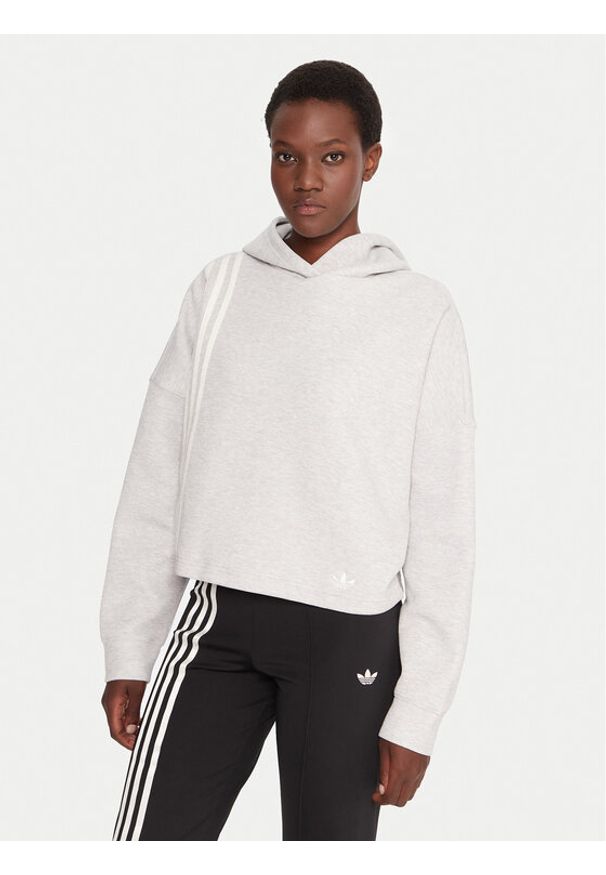 Adidas - adidas Bluza Off Placed 3-Stripes JW3596 Szary Regular Fit. Kolor: szary. Materiał: bawełna