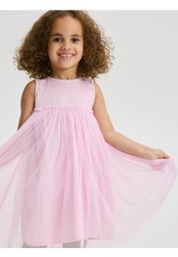 Reserved - Sukienka z tiulowym dołem - różowy. Kolor: różowy. Materiał: tiul #1