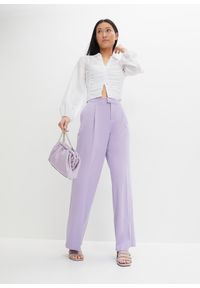 bonprix - Szerokie spodnie z zakładkami. Kolor: fioletowy. Materiał: poliester. Styl: elegancki #3