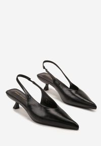 Renee - Czarne Czółenka Slingback na Obcasie Typu Kaczuszka Latorra. Okazja: na co dzień. Zapięcie: sprzączka. Kolor: czarny. Wzór: ażurowy. Obcas: na obcasie. Styl: casual, elegancki. Wysokość obcasa: średni #6