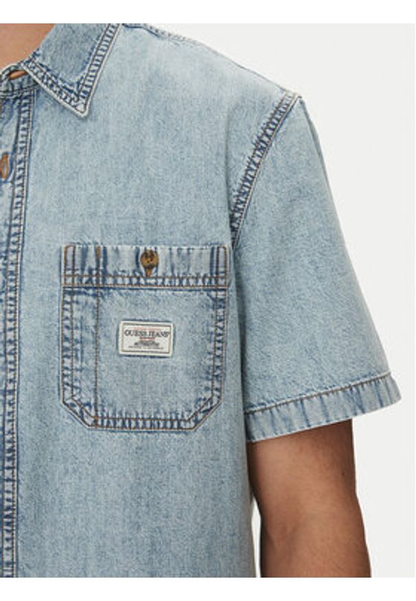 Guess Jeans Koszula jeansowa M5GH09 D5NY1 Niebieski Regular Fit. Kolor: niebieski. Materiał: jeans, bawełna