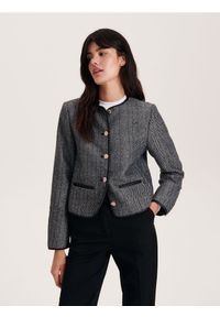 Reserved - Żakiet z dekoracyjnymi guzikami - szary. Kolor: szary. Materiał: wełna, tkanina #1