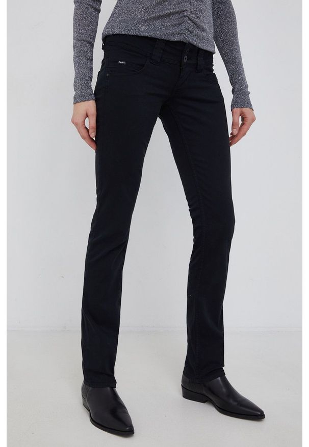 Pepe Jeans spodnie VENUS damskie high waist. Okazja: na co dzień. Stan: podwyższony. Kolor: czarny. Styl: casual