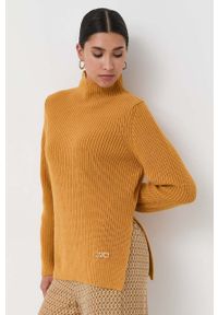 MICHAEL Michael Kors sweter wełniany damski kolor pomarańczowy ciepły z półgolfem. Kolor: pomarańczowy. Materiał: wełna. Długość rękawa: długi rękaw. Długość: długie