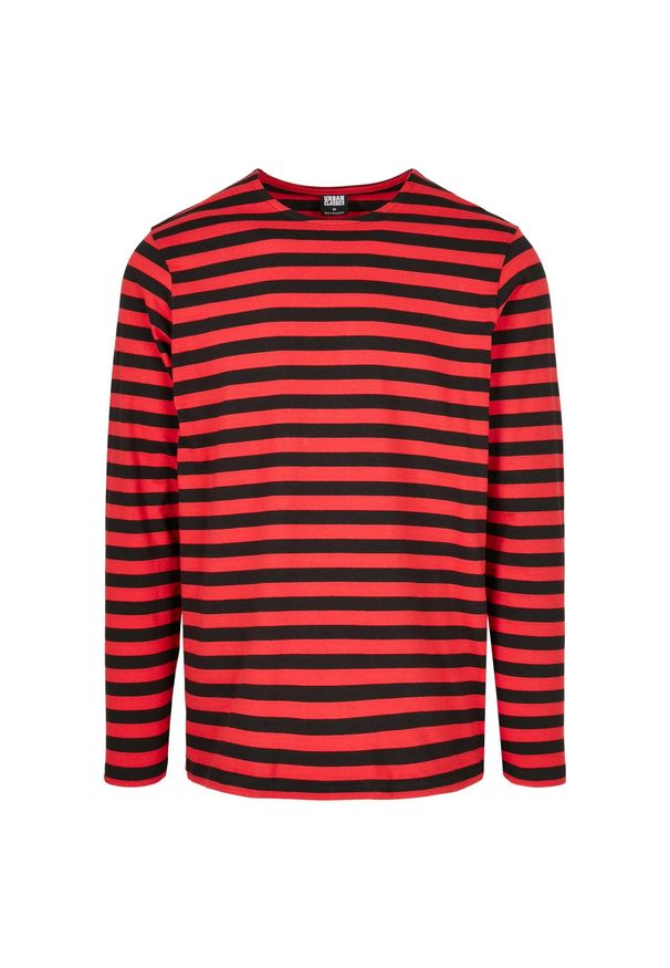 Urban Classics - T-shirt Męski W Paski Standardowy Z Długim Rękawem. Kolor: zielony, czerwony, brązowy, wielokolorowy. Długość rękawa: długi rękaw. Długość: długie. Wzór: paski. Sport: turystyka piesza