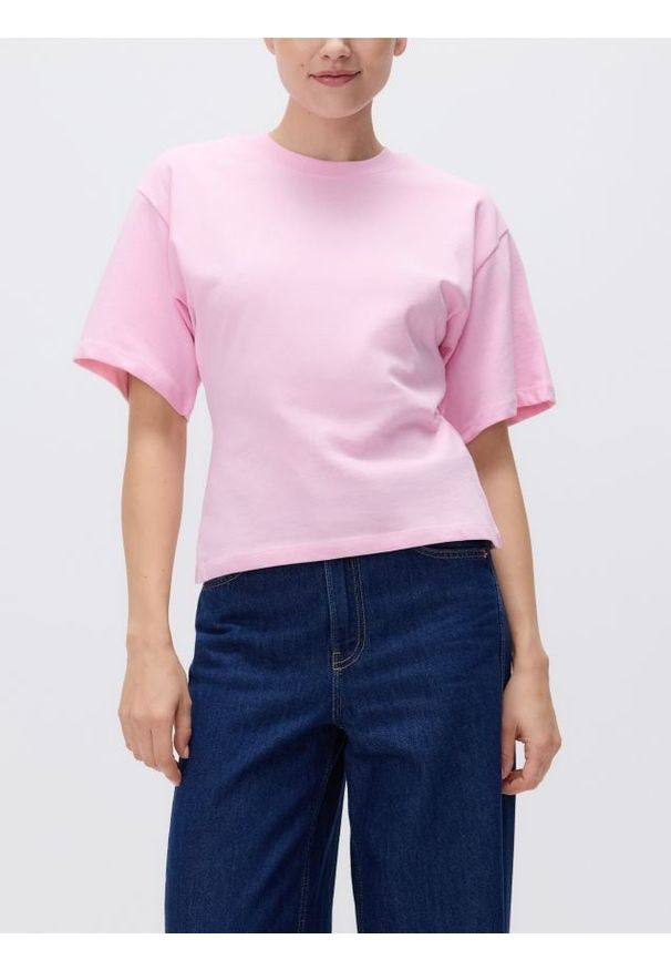 Reserved - Taliowany t-shirt - różowy. Kolor: różowy. Materiał: bawełna