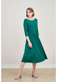 Marie Zélie - Sukienka Emelina ciemnozielona. Kolor: zielony. Materiał: wiskoza, dzianina, materiał, elastan, tkanina, guma. Styl: klasyczny. Długość: midi #1