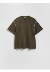 Reserved - T-shirt boxy z bawełną - zielony. Kolor: zielony. Materiał: bawełna