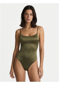 Calvin Klein Swimwear Strój kąpielowy LV00Q61120 Khaki. Kolor: brązowy. Materiał: syntetyk #1